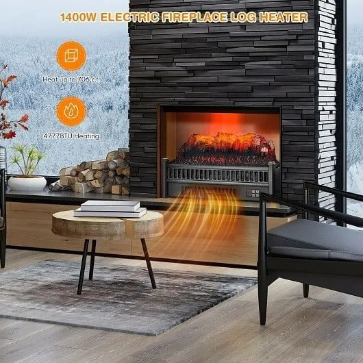 1400W Electric Fireplace Log Heater with Adjustable Flame Brightness-Black