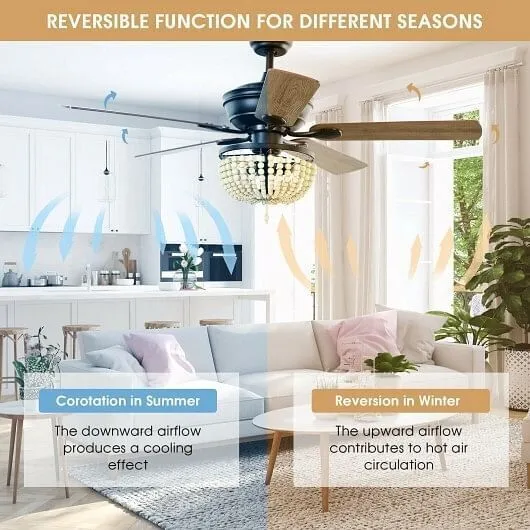 52 Inch Retro Ceiling Fan Light with Reversible Blades Remote Control-Black - Co