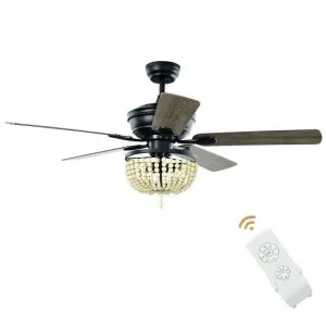 52 Inch Retro Ceiling Fan Light with Reversible Blades Remote Control-Black - Co