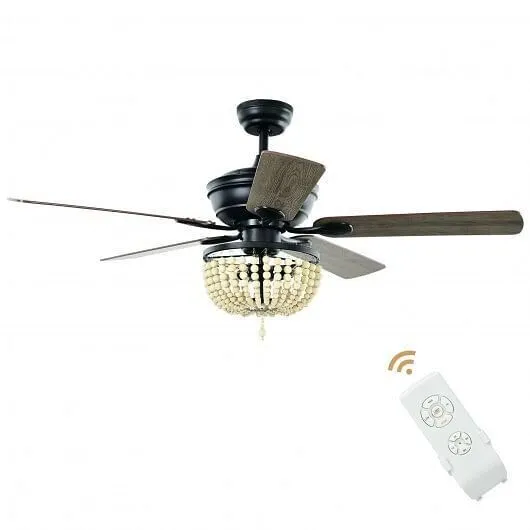 52 Inch Retro Ceiling Fan Light with Reversible Blades Remote Control-Black - Co