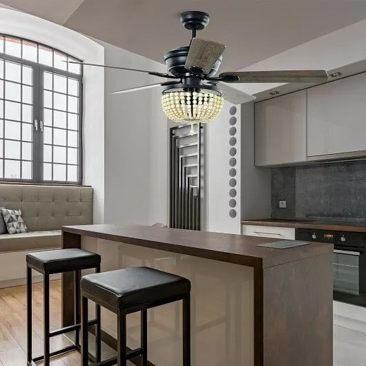 52 Inch Retro Ceiling Fan Light with Reversible Blades Remote Control-Black - Co