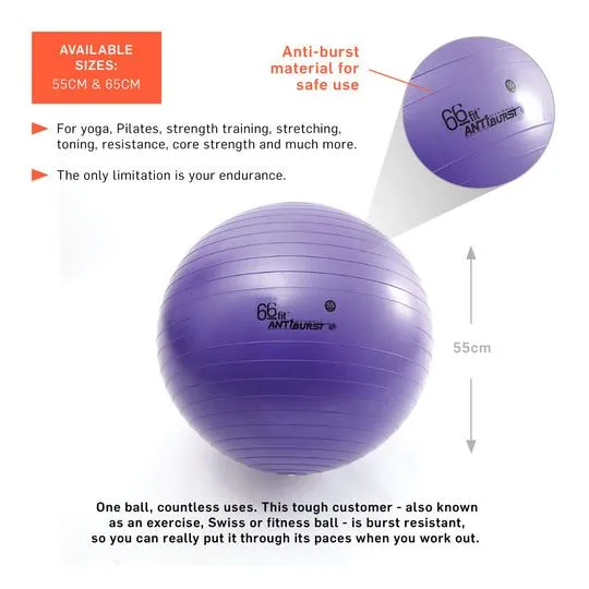 66fit Gym Balls - 8 Sizes - 300KG Anti-Burst