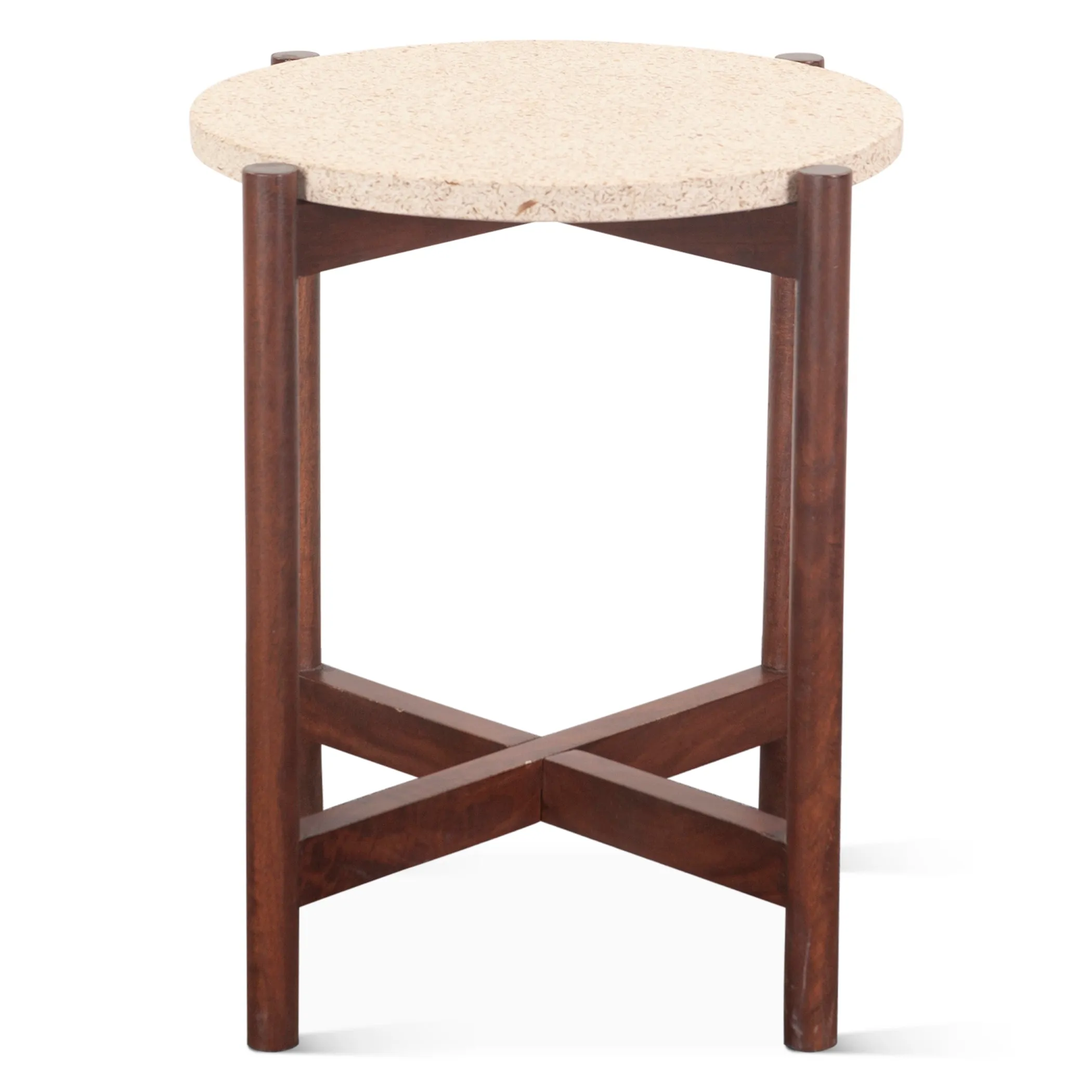 Abstract 18" Side Table, Casted Cement Top and Mango Wood Base