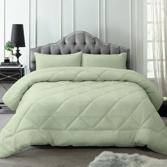 Accessorize Waffle Sage 3 Piece Jacquard Comforter Set