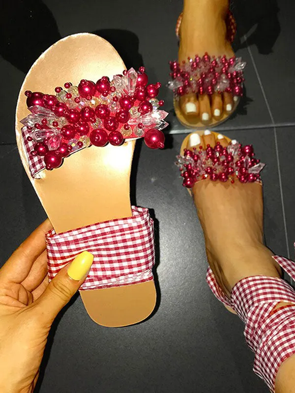 Ankle Strap Beaded Flat Heel Sandals
