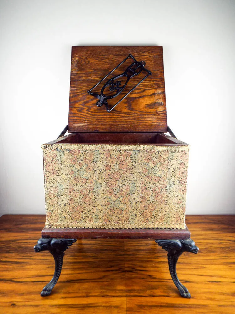 Antique Shoe Shine Stool Box with Cast Iron Griffin Legs