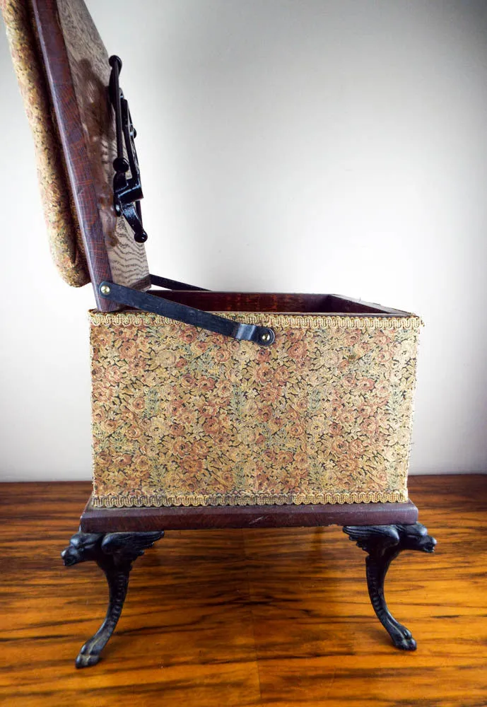 Antique Shoe Shine Stool Box with Cast Iron Griffin Legs