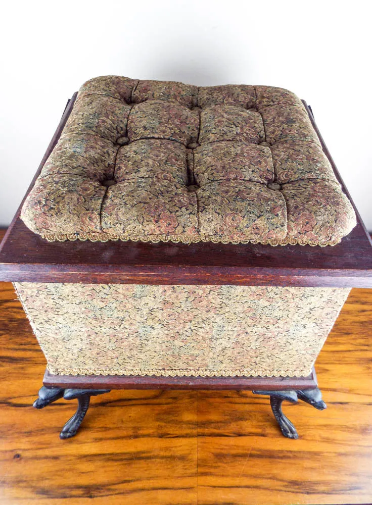 Antique Shoe Shine Stool Box with Cast Iron Griffin Legs