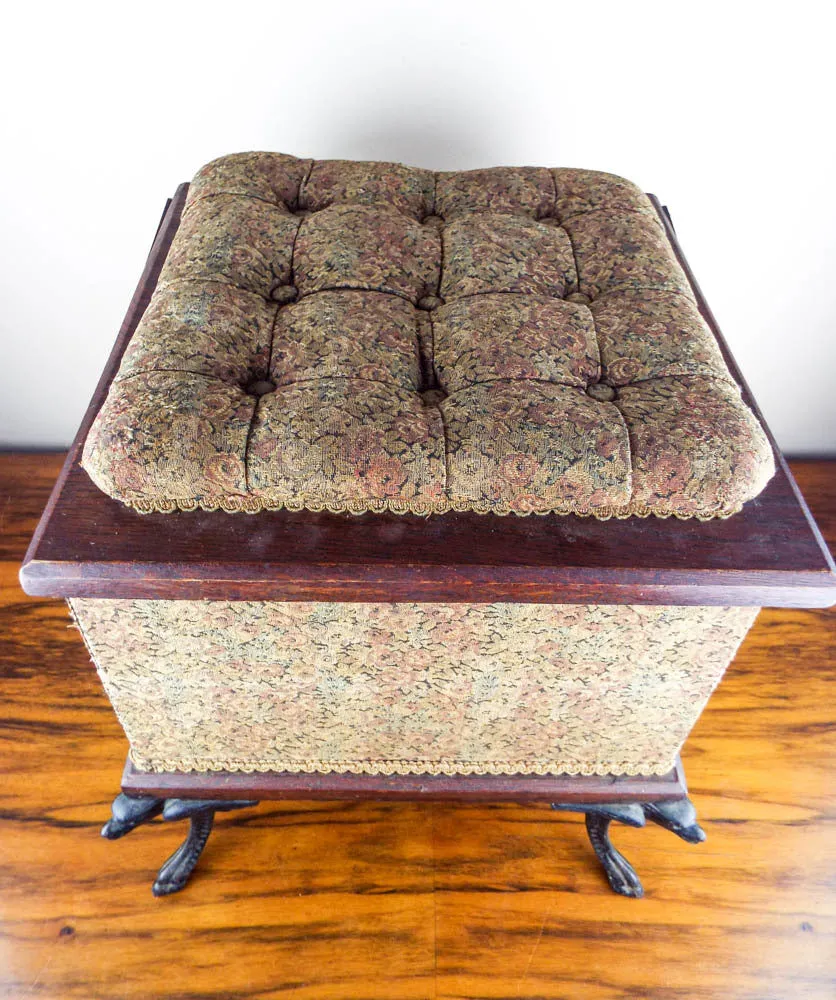 Antique Shoe Shine Stool Box with Cast Iron Griffin Legs