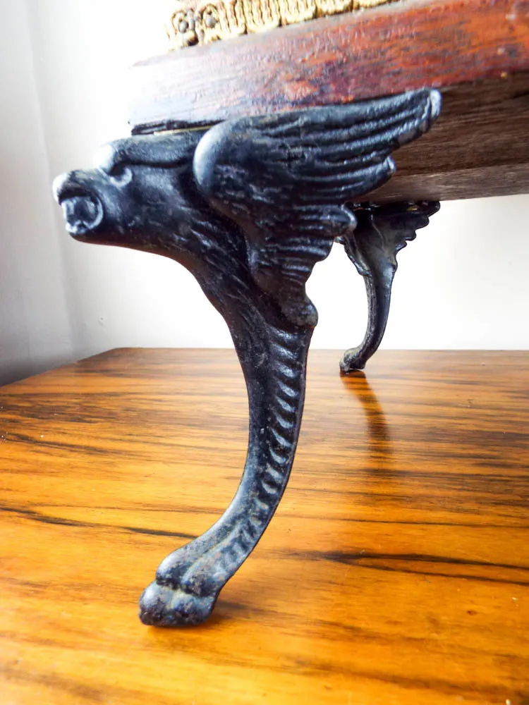 Antique Shoe Shine Stool Box with Cast Iron Griffin Legs