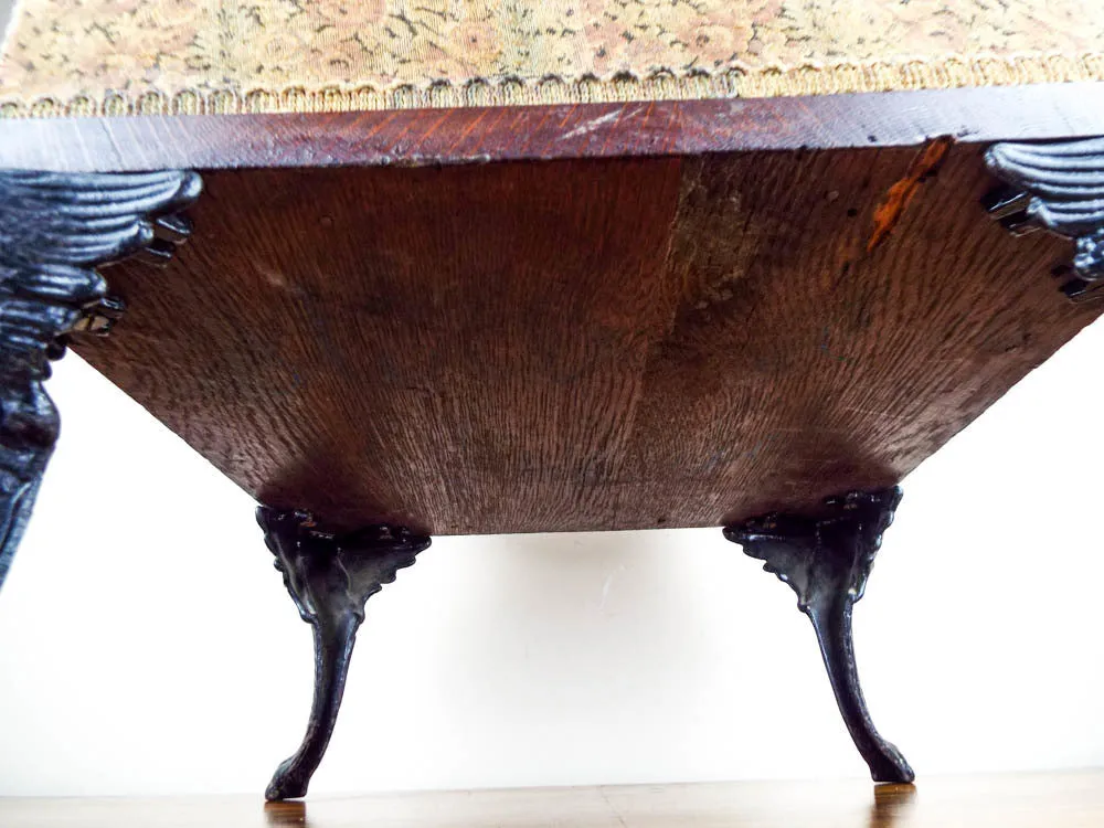 Antique Shoe Shine Stool Box with Cast Iron Griffin Legs