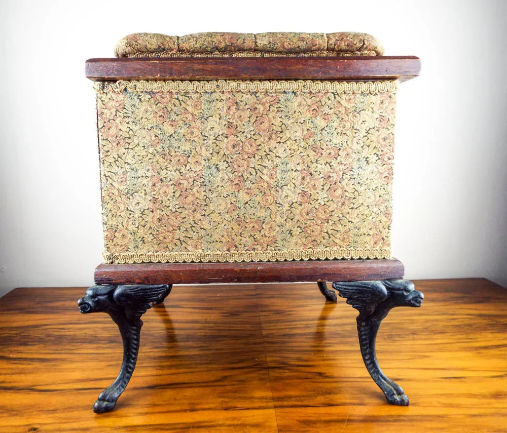 Antique Shoe Shine Stool Box with Cast Iron Griffin Legs