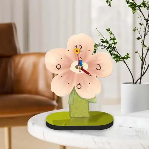 ATORSE® Desktop Clock Ornament Modern Tabletop Clock for Living Room Desktop Bedroom Pink 20cmx25cm