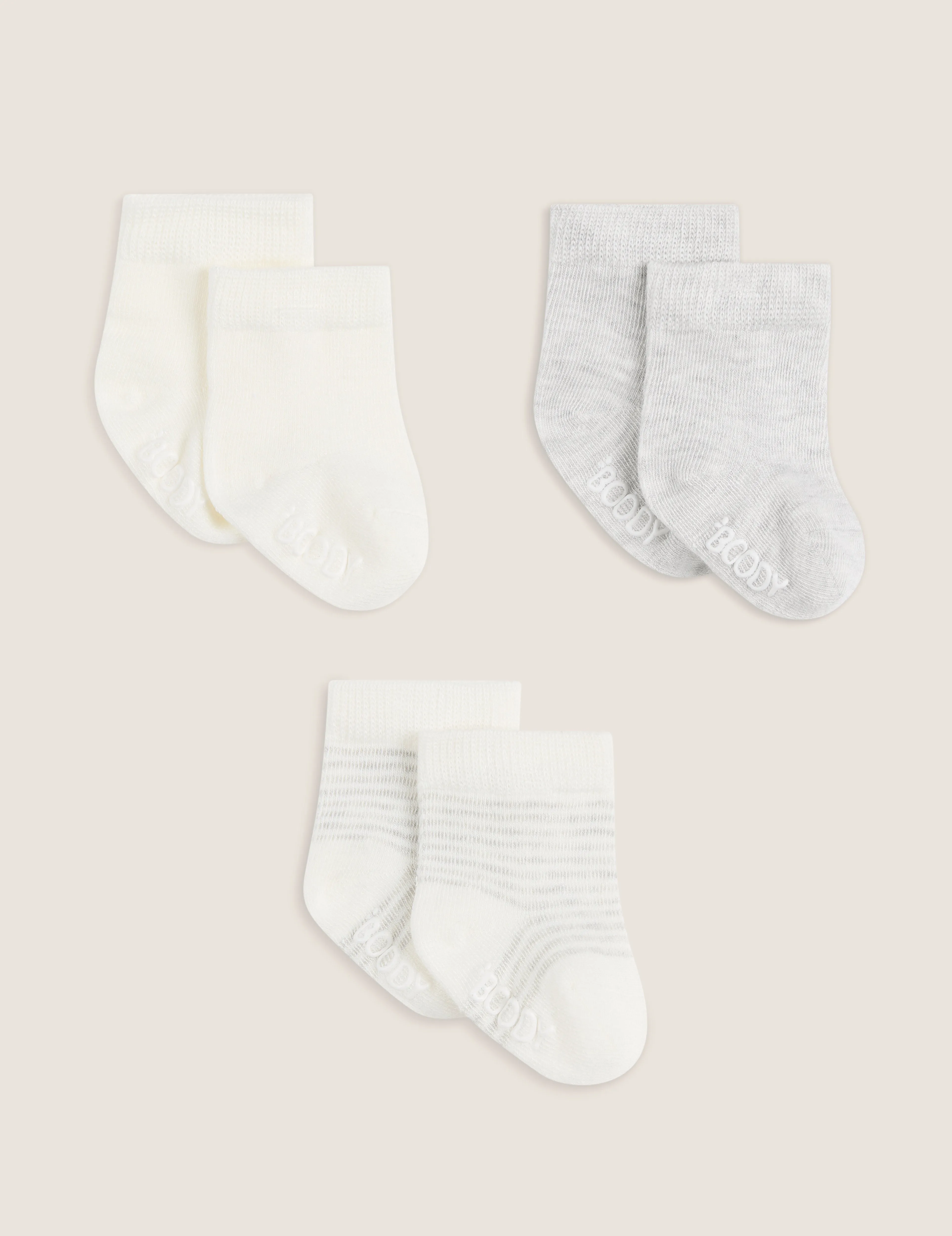 Baby Socks - 3 Pack - Heather Grey / Natural White / Stripe