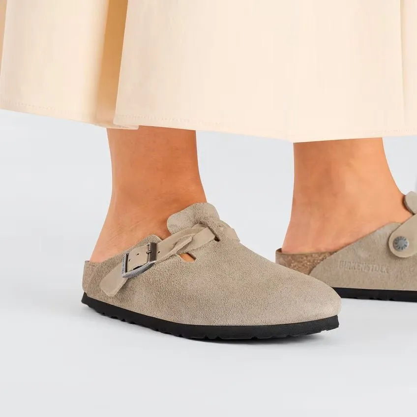 Birkenstock Boston Braided Clog - Taupe Suede | Comfortable Cork Footbed