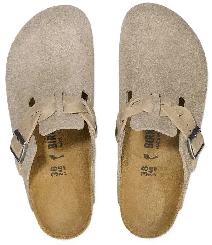 Birkenstock Boston Braided Clog - Taupe Suede | Comfortable Cork Footbed