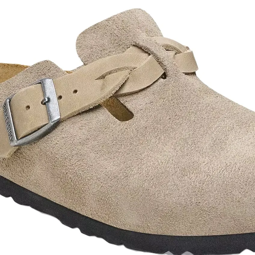 Birkenstock Boston Braided Clog - Taupe Suede | Comfortable Cork Footbed