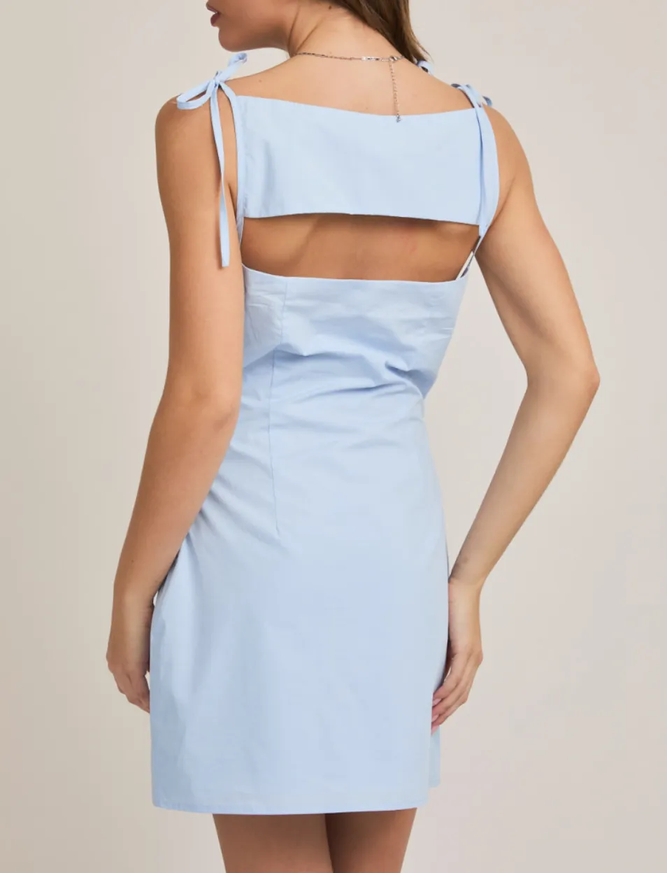 Boat Neck Shoulder Tie Mini Dress
