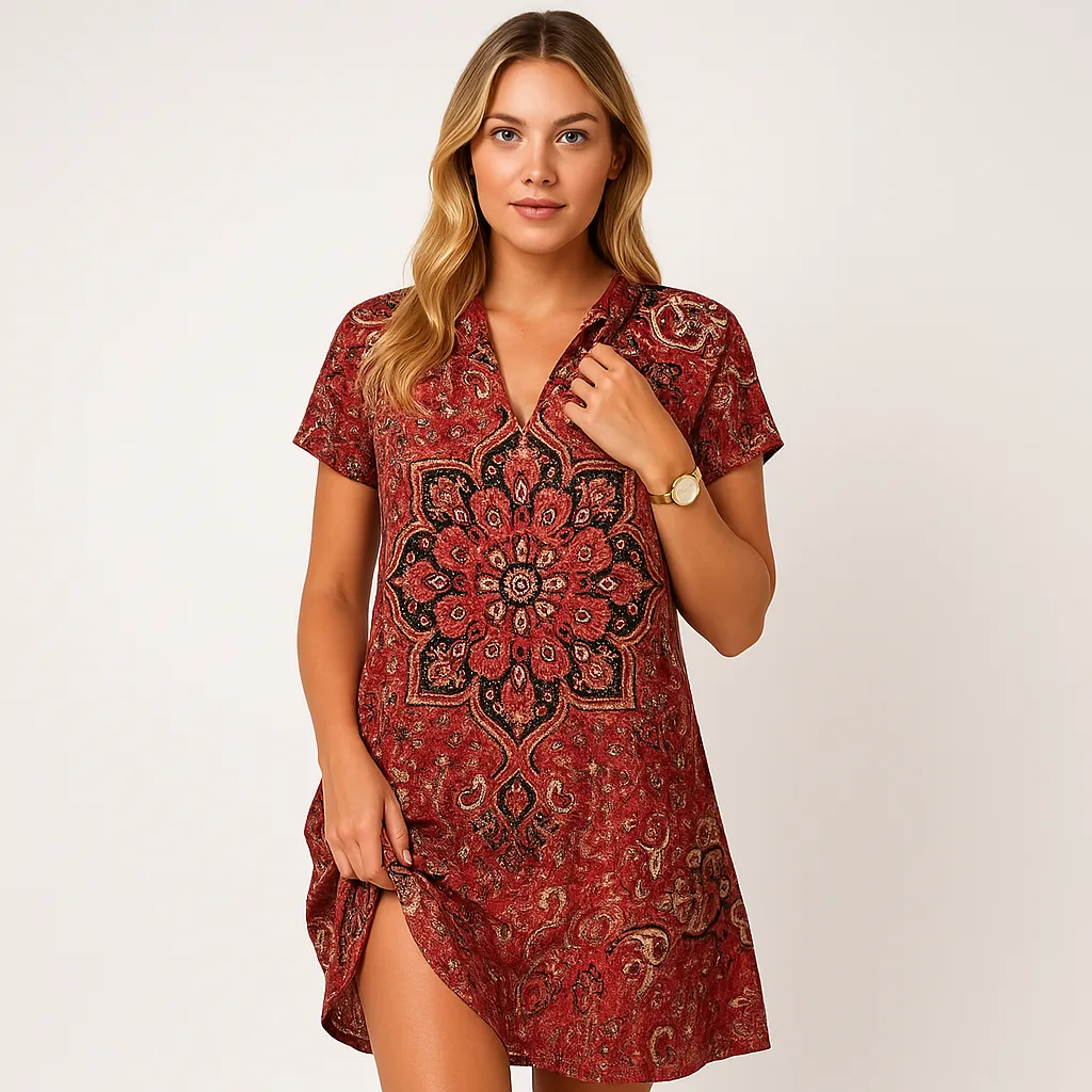 Bohemian Paisley Midi Dress | Lightweight | Relaxed Fit and Vibrant
