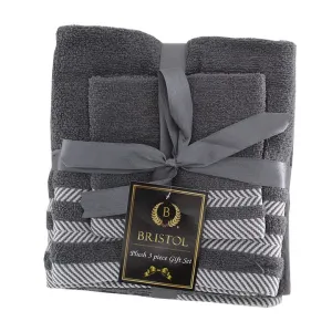 Bristol 100% Cotton Plush Towel Set 3-Piece Dark Grey