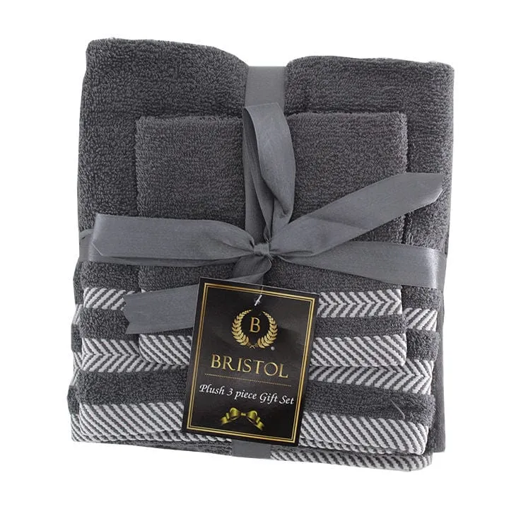 Bristol 100% Cotton Plush Towel Set 3-Piece Dark Grey