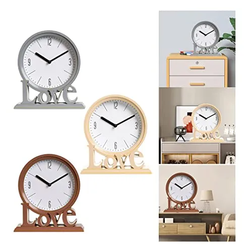 CALANDIS Decorative Love Word Desk Clock Non Ticking Ornament for Bedroom Easily Read Grey | 1 Table Clock