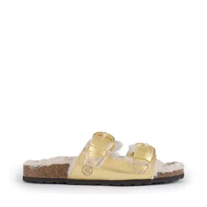 Calin - Vegan Metallic 2-Strap Slider - Metallic Gold