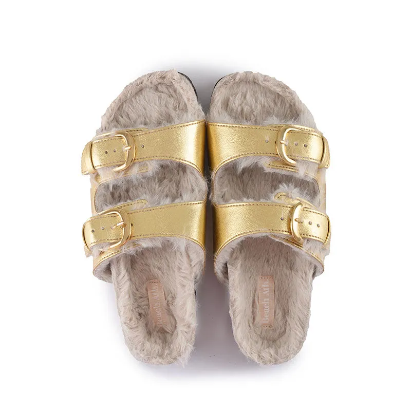 Calin - Vegan Metallic 2-Strap Slider - Metallic Gold
