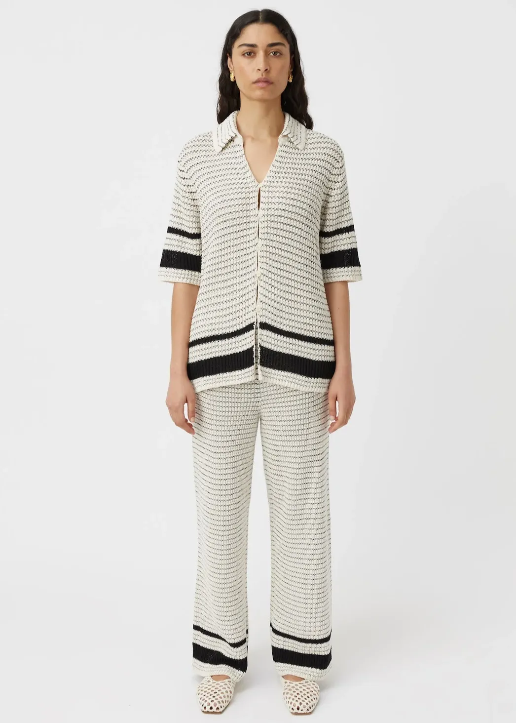 CAMILLA & MARC Reef Knit Boyfriend Shirt - Cream/Black