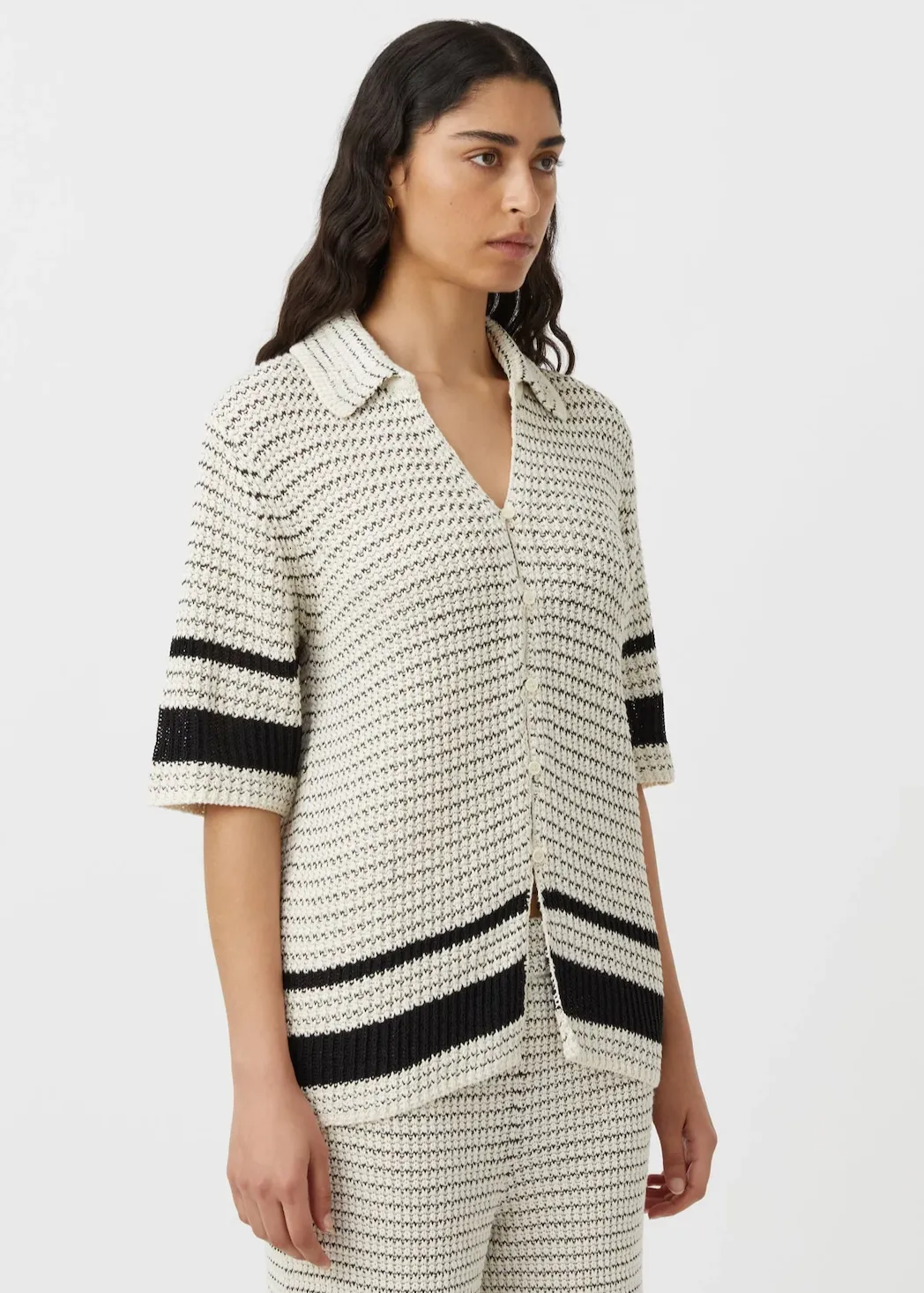 CAMILLA & MARC Reef Knit Boyfriend Shirt - Cream/Black