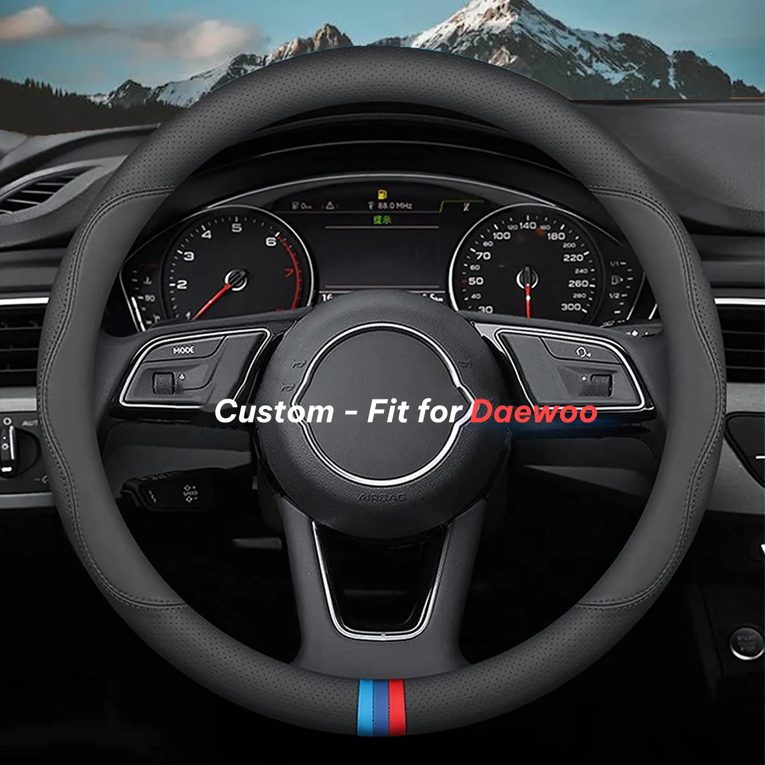 Car Steering Wheel Cover 2024 Update Version, Custom-Fit for Car, Premium Leather Car Steering Wheel Cover with Logo, Car Accessories WADA222