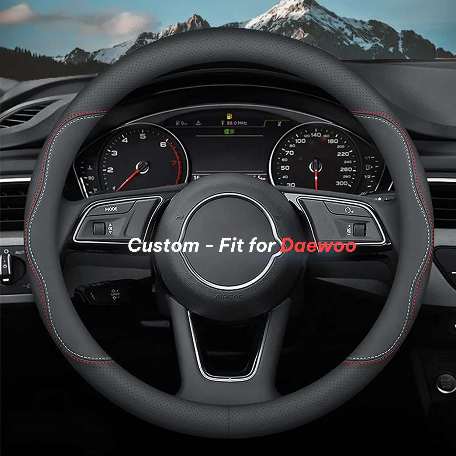 Car Steering Wheel Cover 2024 Update Version, Custom-Fit for Car, Premium Leather Car Steering Wheel Cover with Logo, Car Accessories WADA222