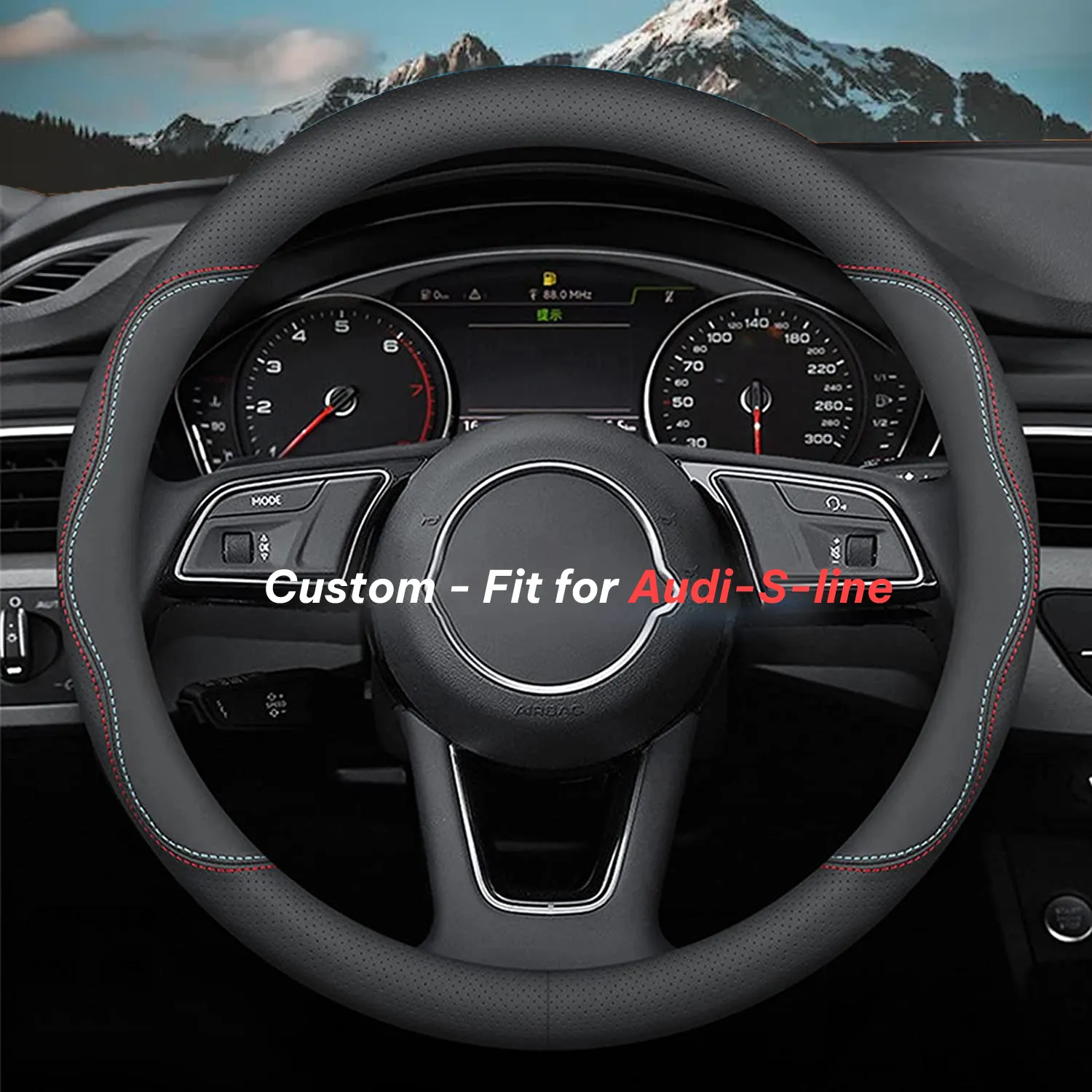 Car Steering Wheel Cover 2024 Update Version, Custom-Fit for Car, Premium Leather Car Steering Wheel Cover with Logo, Car Accessories WAVE222