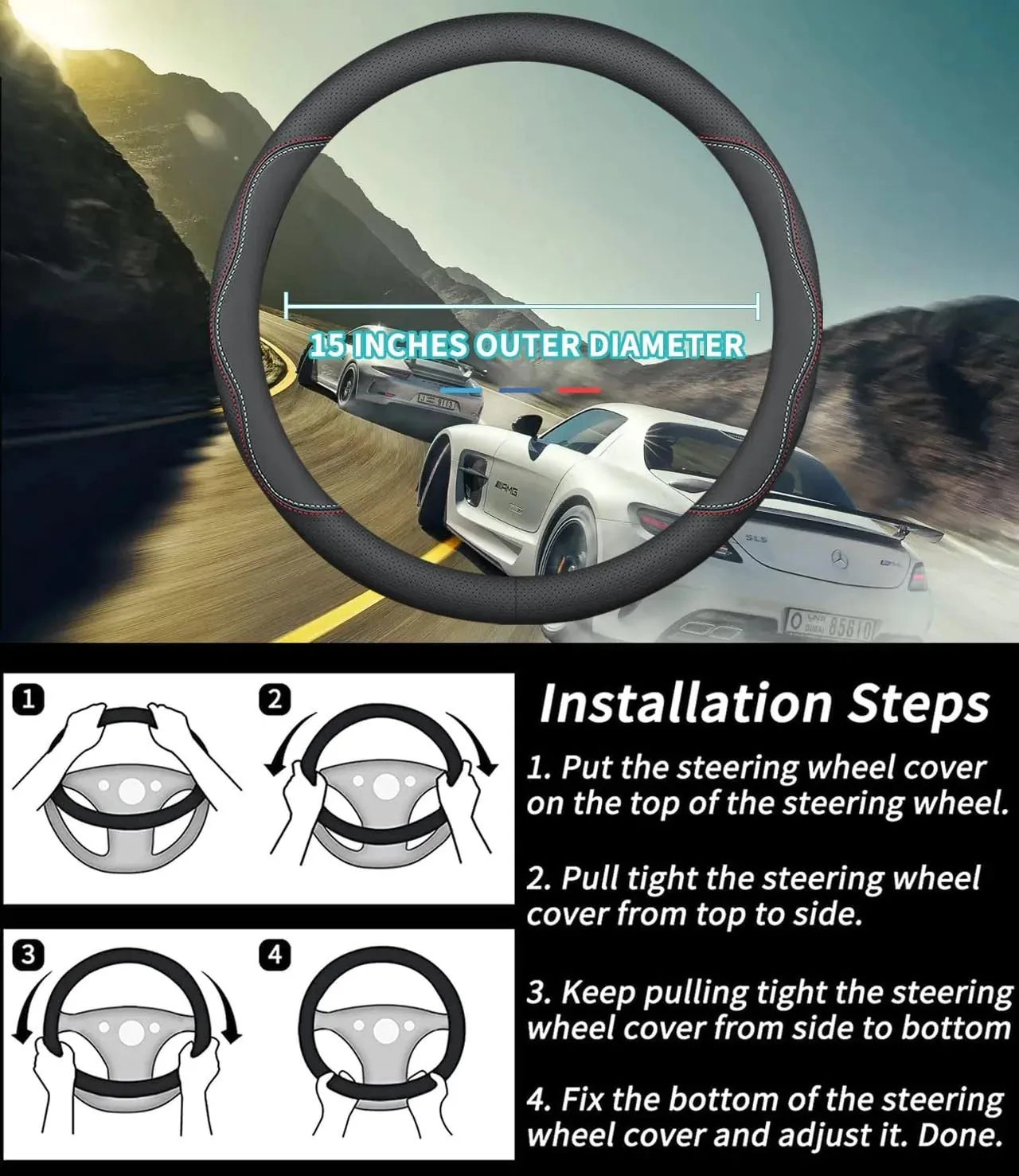 Car Steering Wheel Cover 2024 Update Version, Custom Fit For Your Cars, Premium Leather Car Steering Wheel Cover with Logo, Car Accessories HY18991