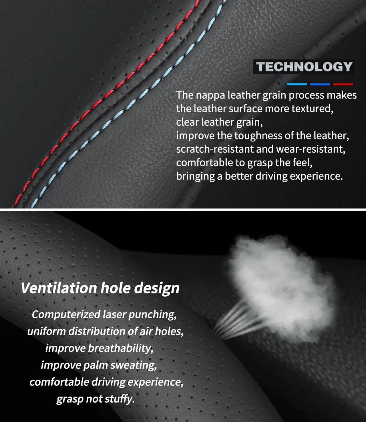 Car Steering Wheel Cover 2024 Update Version, Custom Fit For Your Cars, Premium Leather Car Steering Wheel Cover with Logo, Car Accessories HY18991