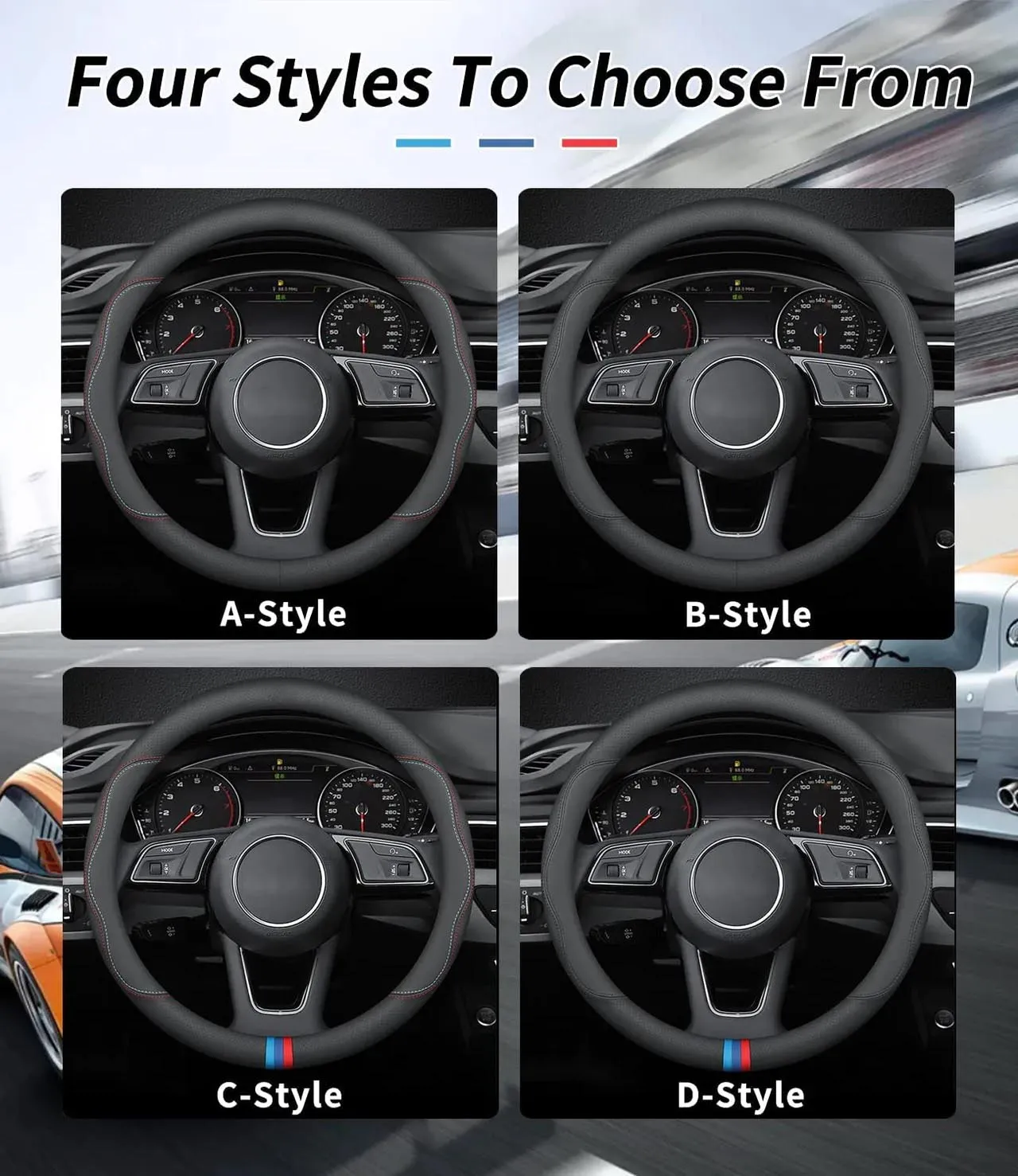 Car Steering Wheel Cover 2024 Update Version, Custom Fit For Your Cars, Premium Leather Car Steering Wheel Cover with Logo, Car Accessories HY18991
