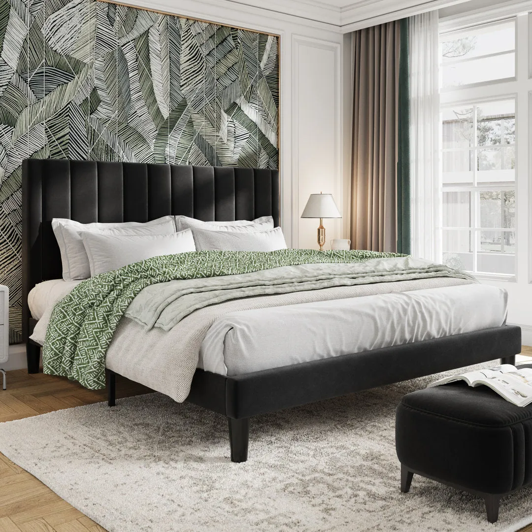 Cleo Velvet Upholstered Platform Bed Kelly Clarkson Home Color: Black Size: King