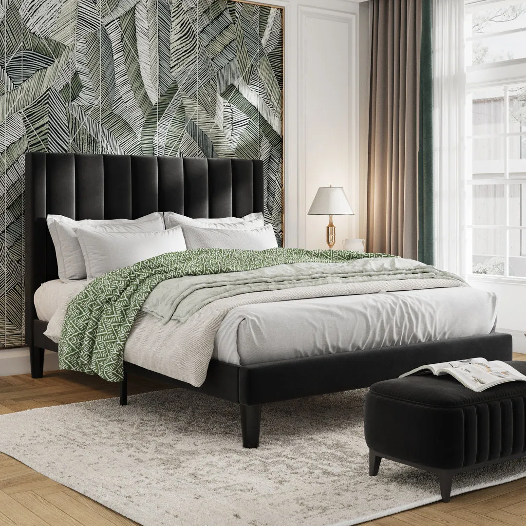 Cleo Velvet Upholstered Platform Bed Kelly Clarkson Home Color: Black Size: Queen