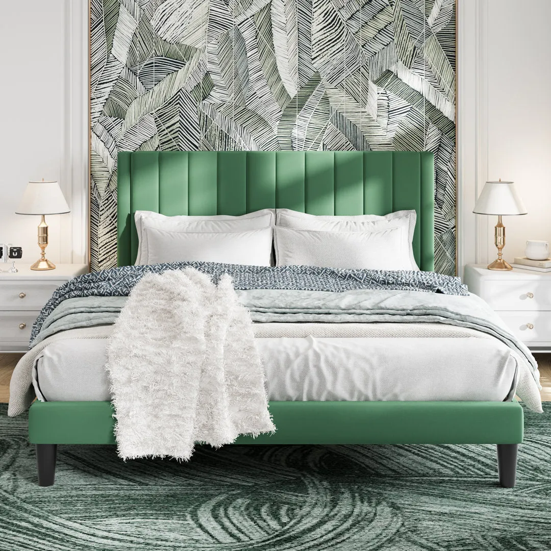 Cleo Velvet Upholstered Platform Bed Kelly Clarkson Home Color: Green Size: King