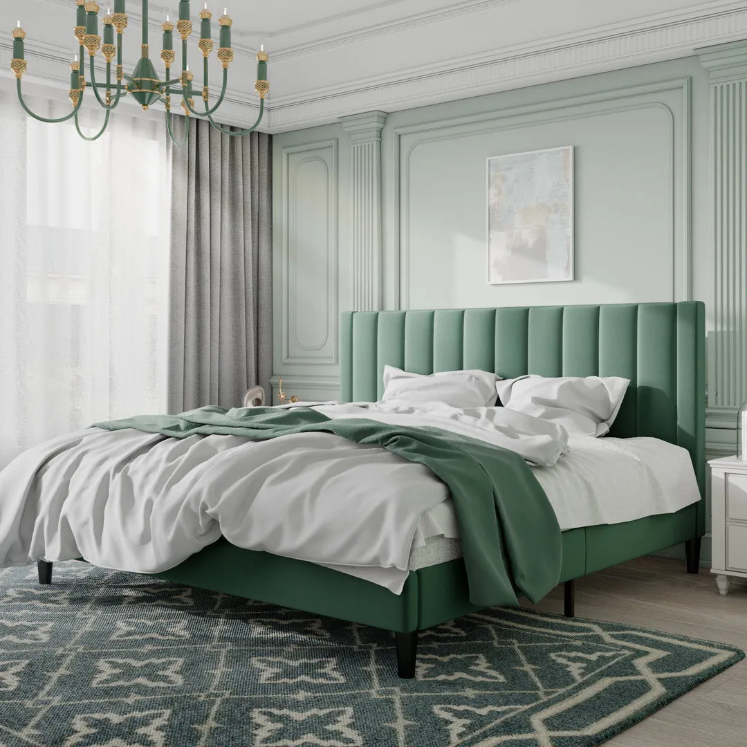 Cleo Velvet Upholstered Platform Bed Kelly Clarkson Home Color: Green Size: King