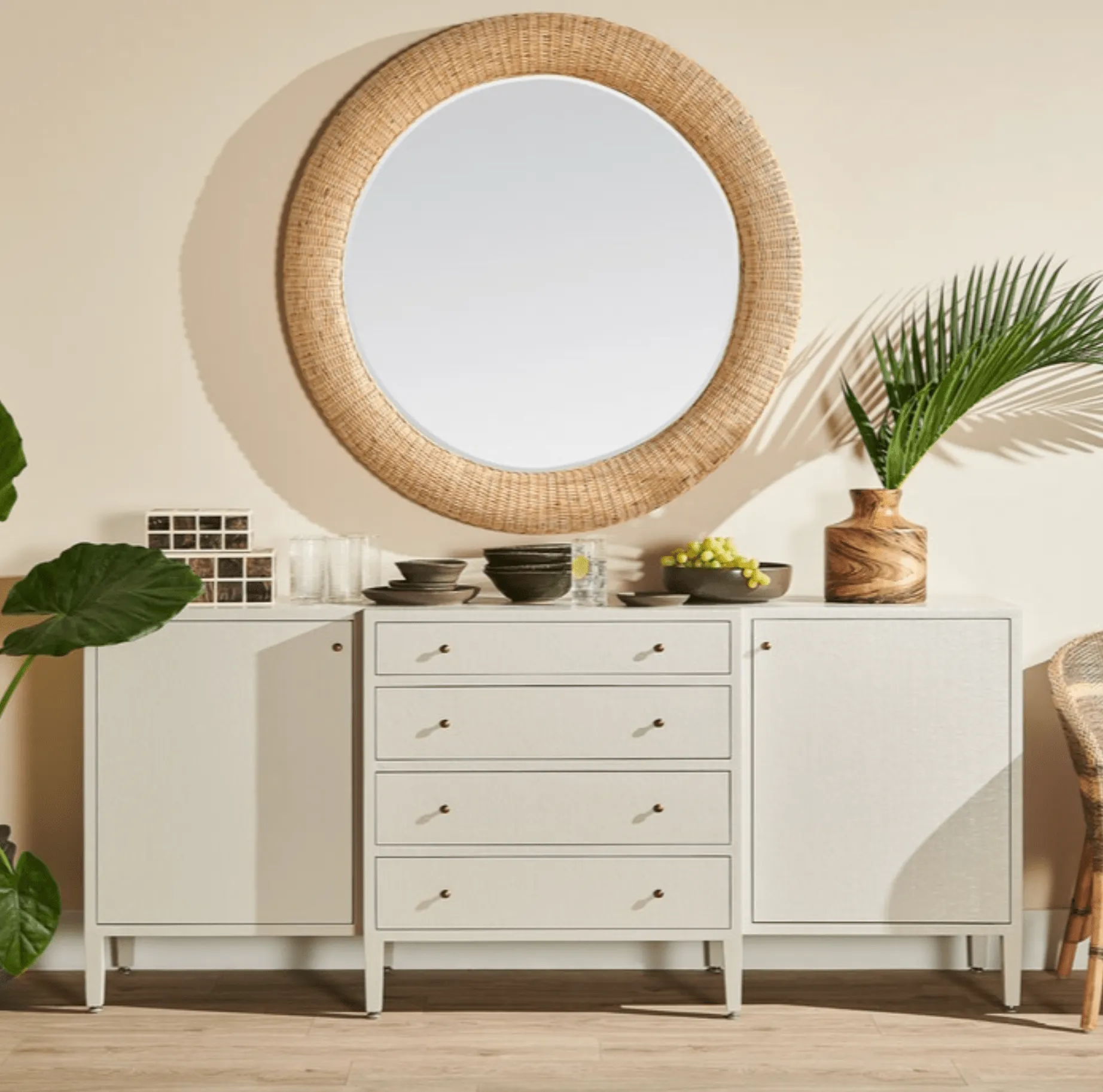 Crane Beach Raffia Deep Drawer Buffet - Ivory, Two Sizes
