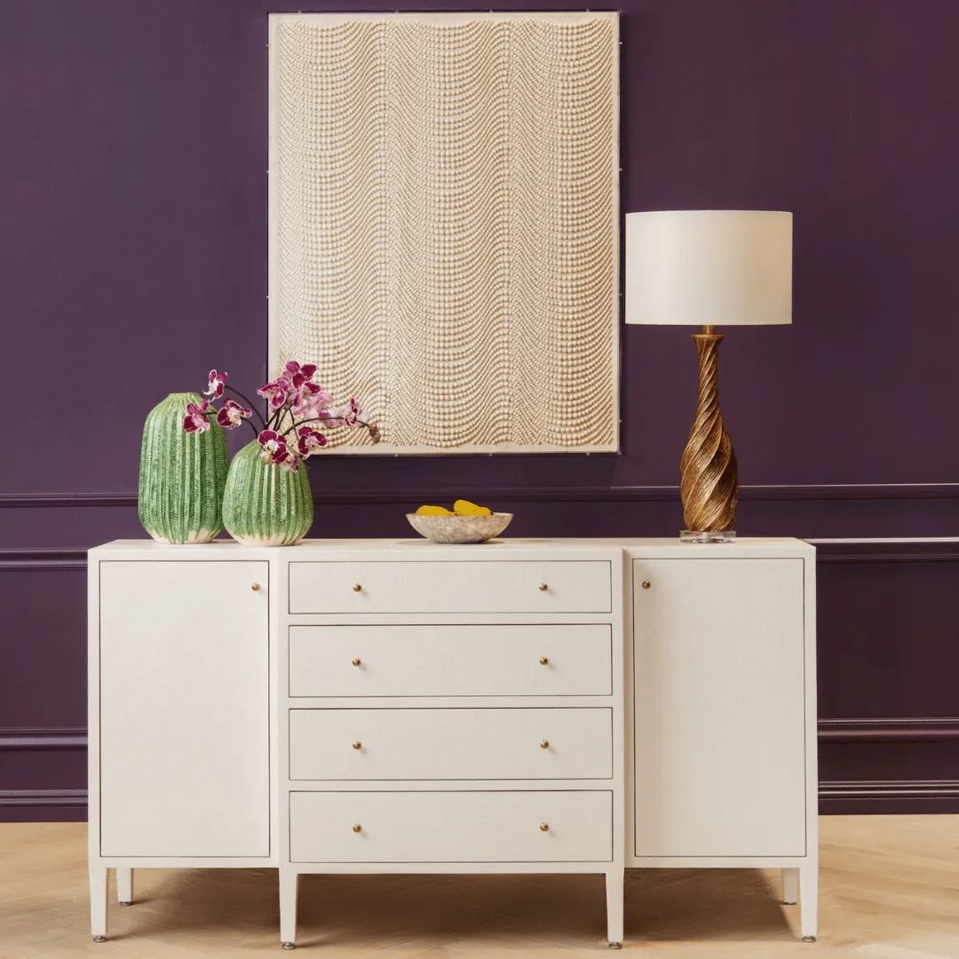 Crane Beach Raffia Deep Drawer Buffet - Pristine White. Two Sizes