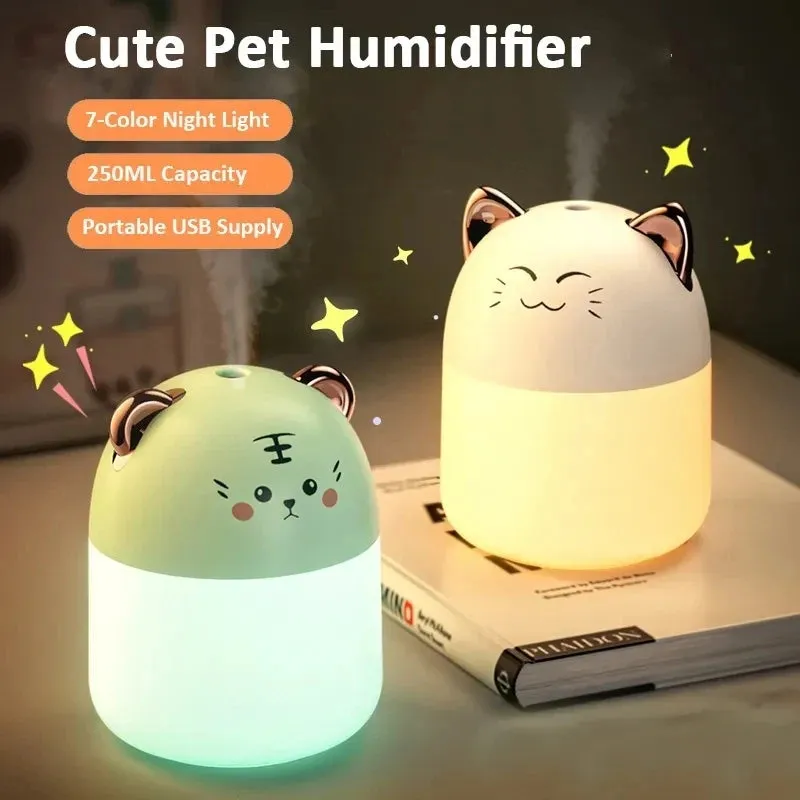 Cute 250ml Kawaii Desktop Humidifier 🌈💧 - Colorful Mist & Aroma Diffuser for Cozy Bedrooms 🛏️✨