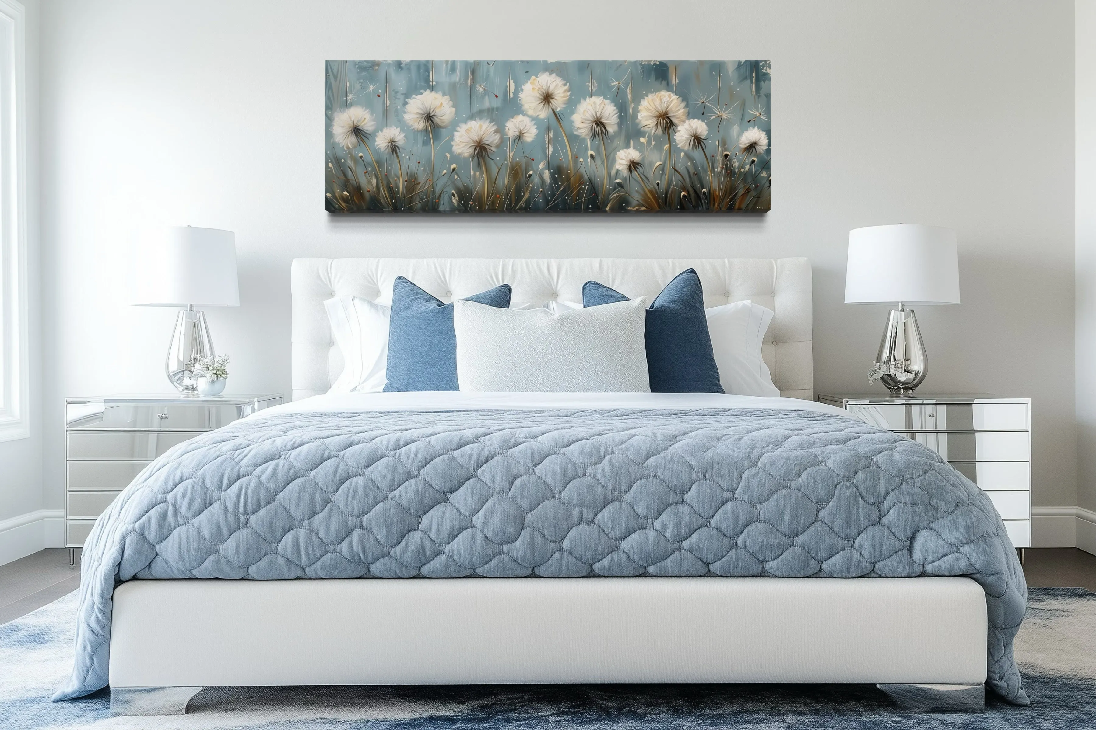 Dandelions Painting On Distressed Wood Horizontal Farmhouse Wall Art