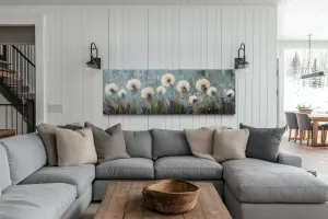 Dandelions Painting On Distressed Wood Horizontal Farmhouse Wall Art