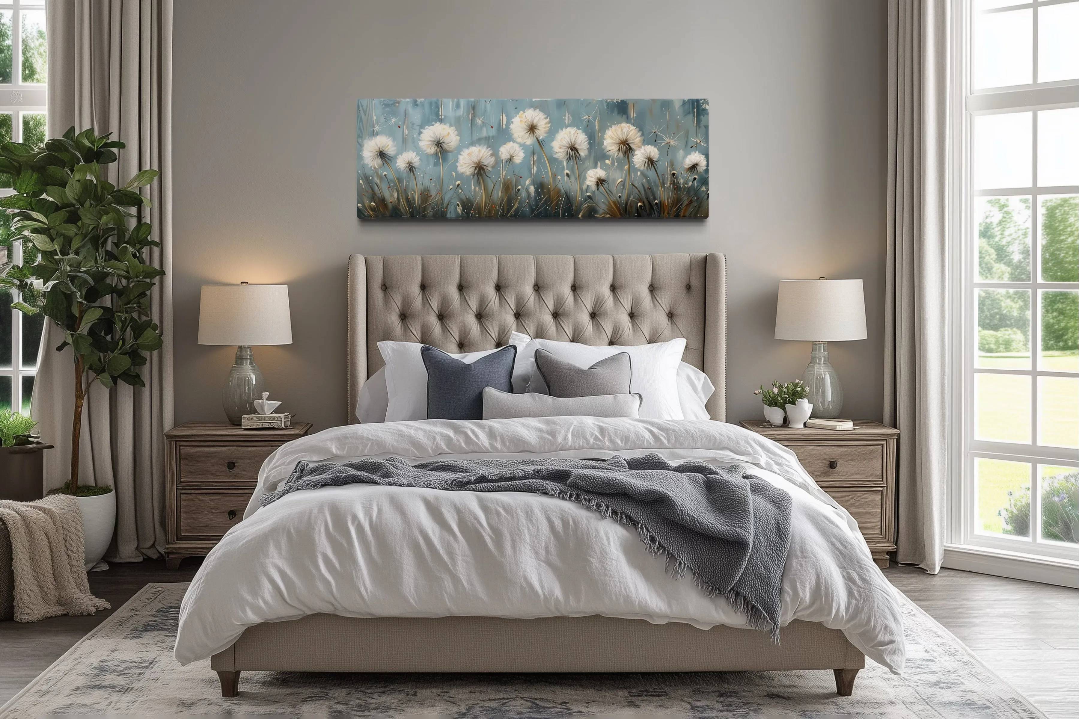 Dandelions Painting On Distressed Wood Horizontal Farmhouse Wall Art
