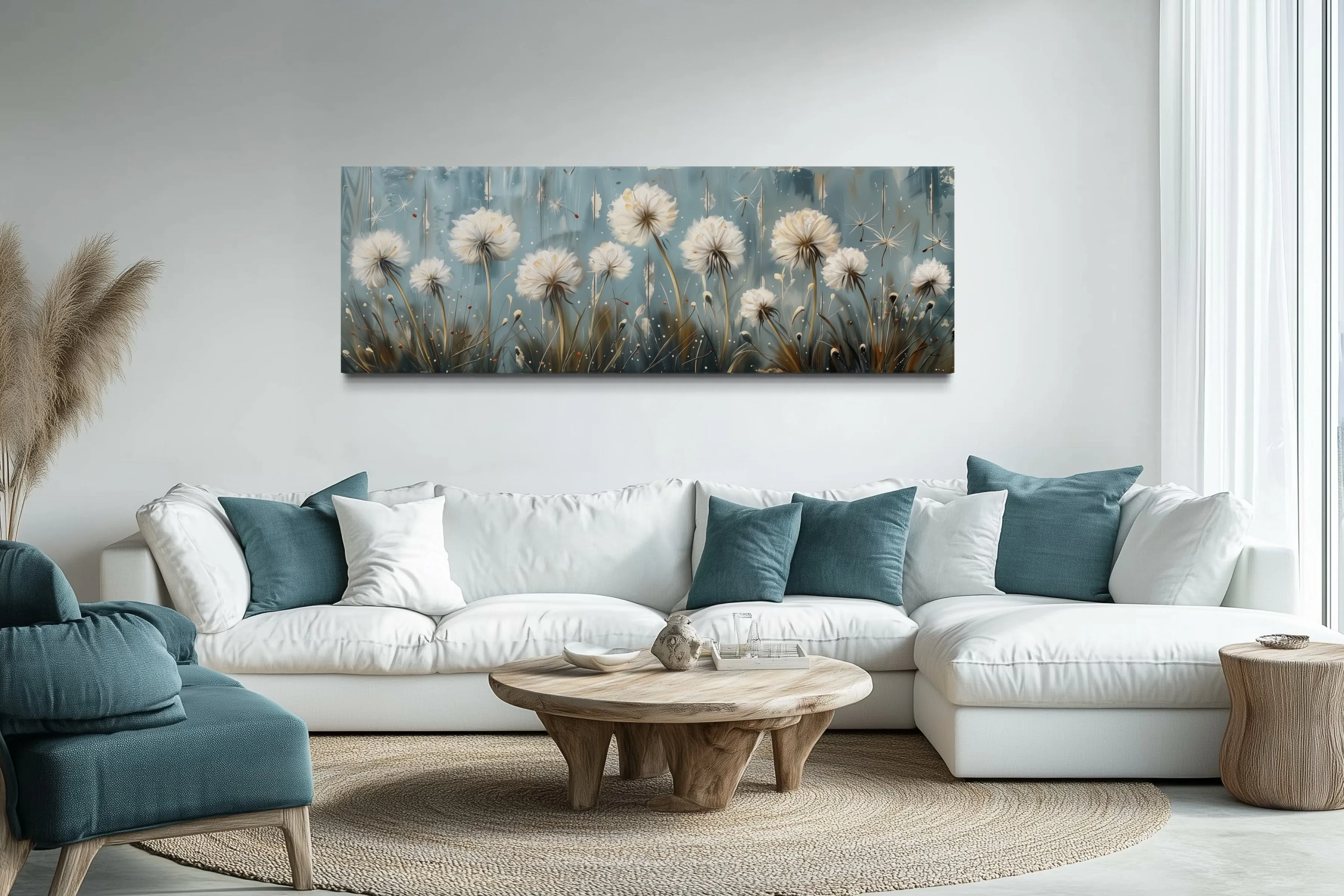 Dandelions Painting On Distressed Wood Horizontal Farmhouse Wall Art