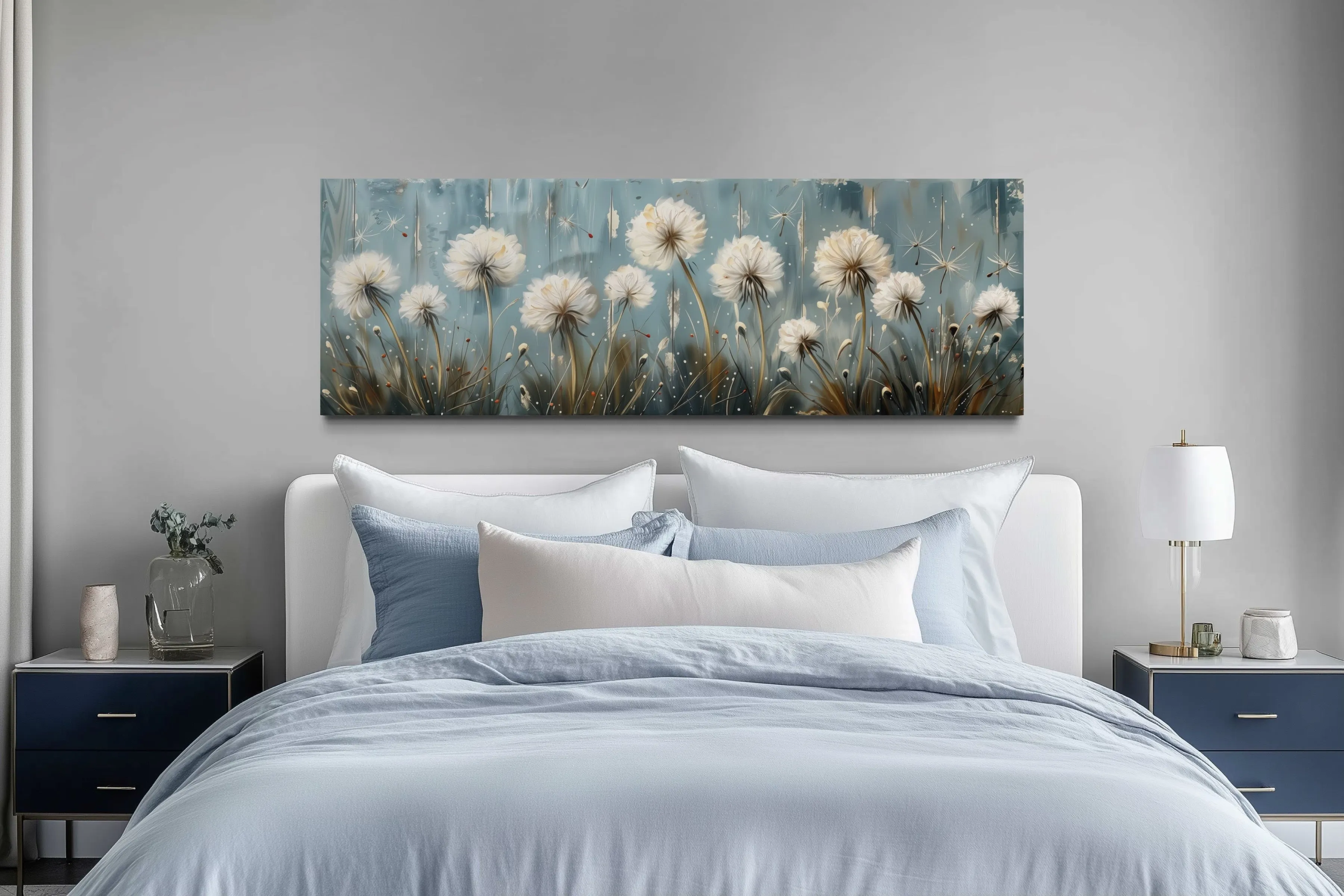 Dandelions Painting On Distressed Wood Horizontal Farmhouse Wall Art