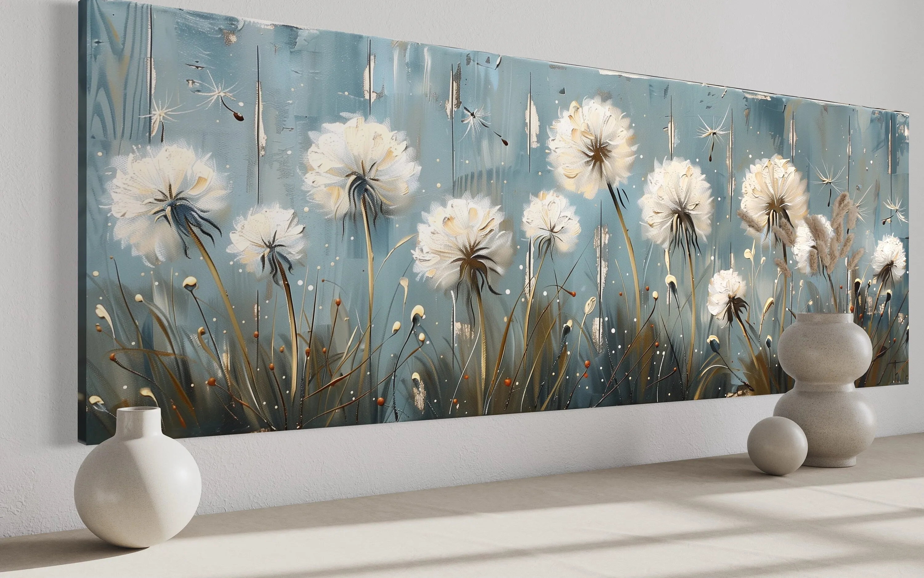 Dandelions Painting On Distressed Wood Horizontal Farmhouse Wall Art