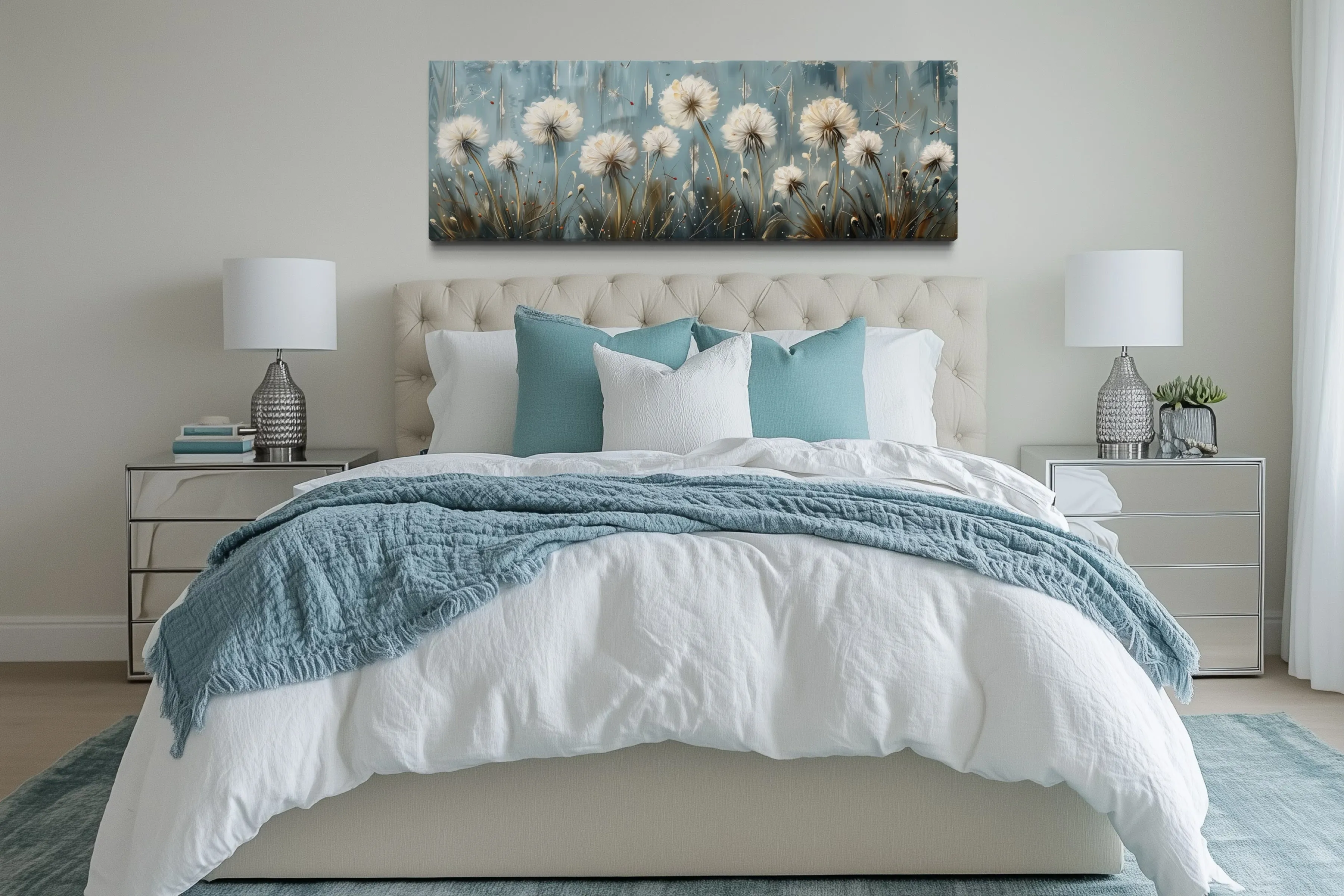 Dandelions Painting On Distressed Wood Horizontal Farmhouse Wall Art